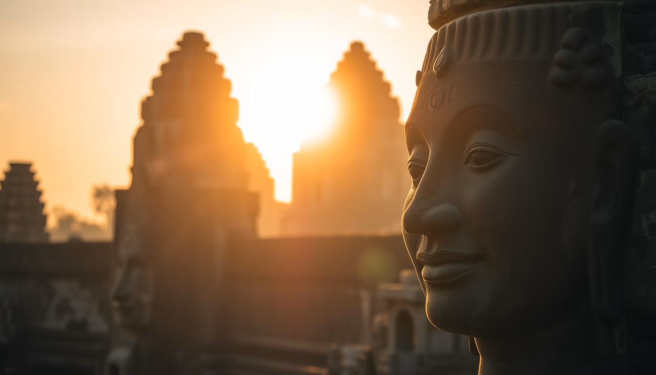 bayon temple faces in editorial style