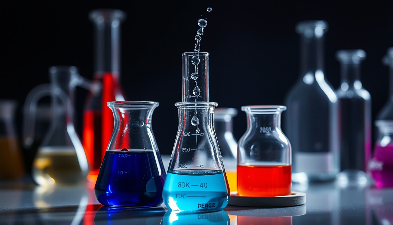 beaker with colored chemicals in editorial style