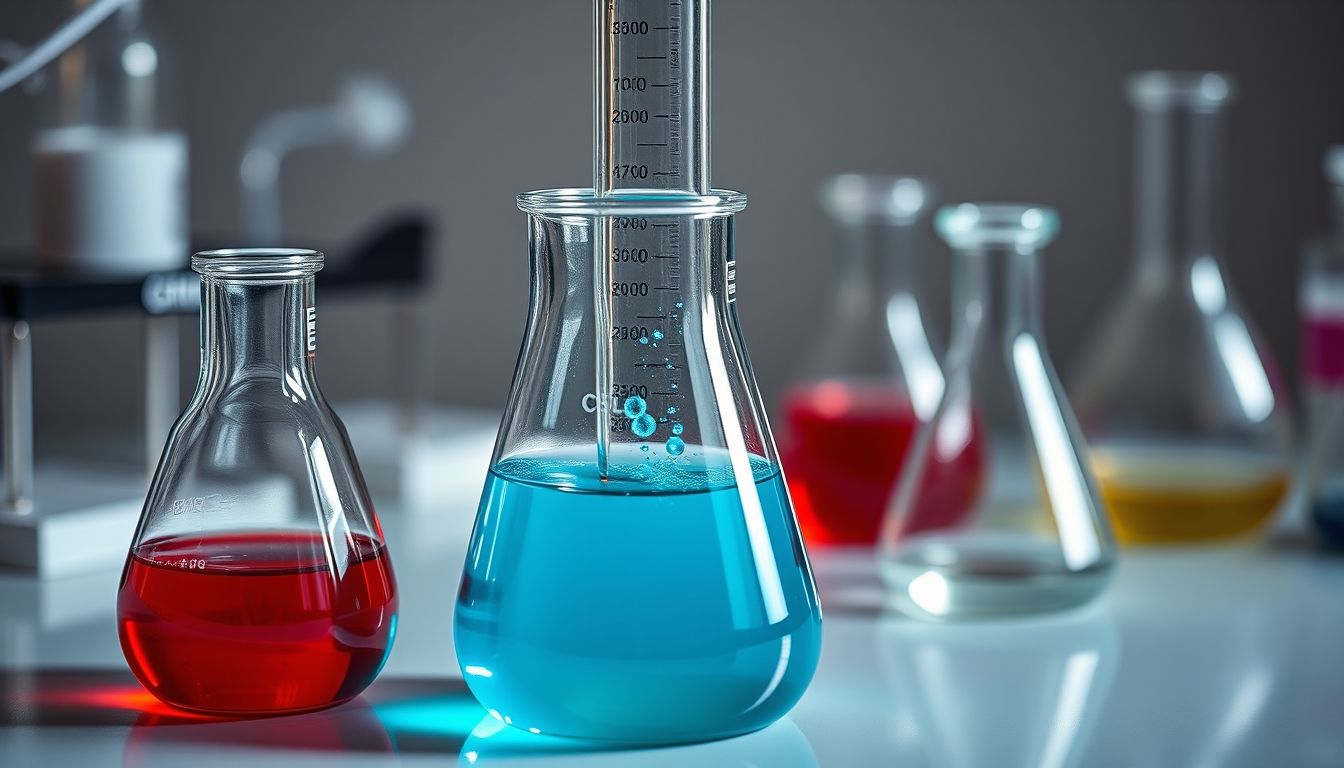 beaker with colored chemicals in editorial style