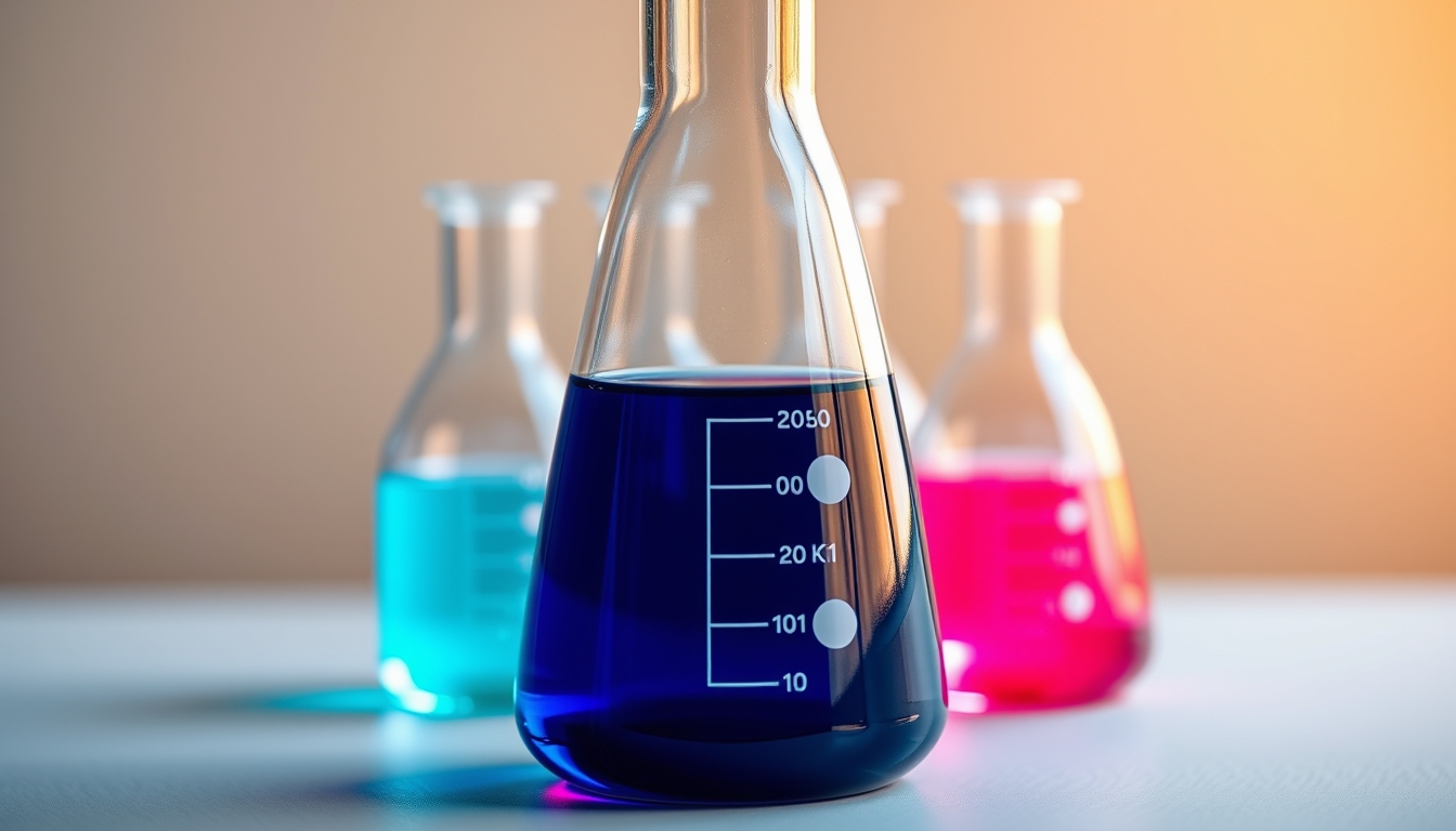 beaker with colored chemicals in editorial style