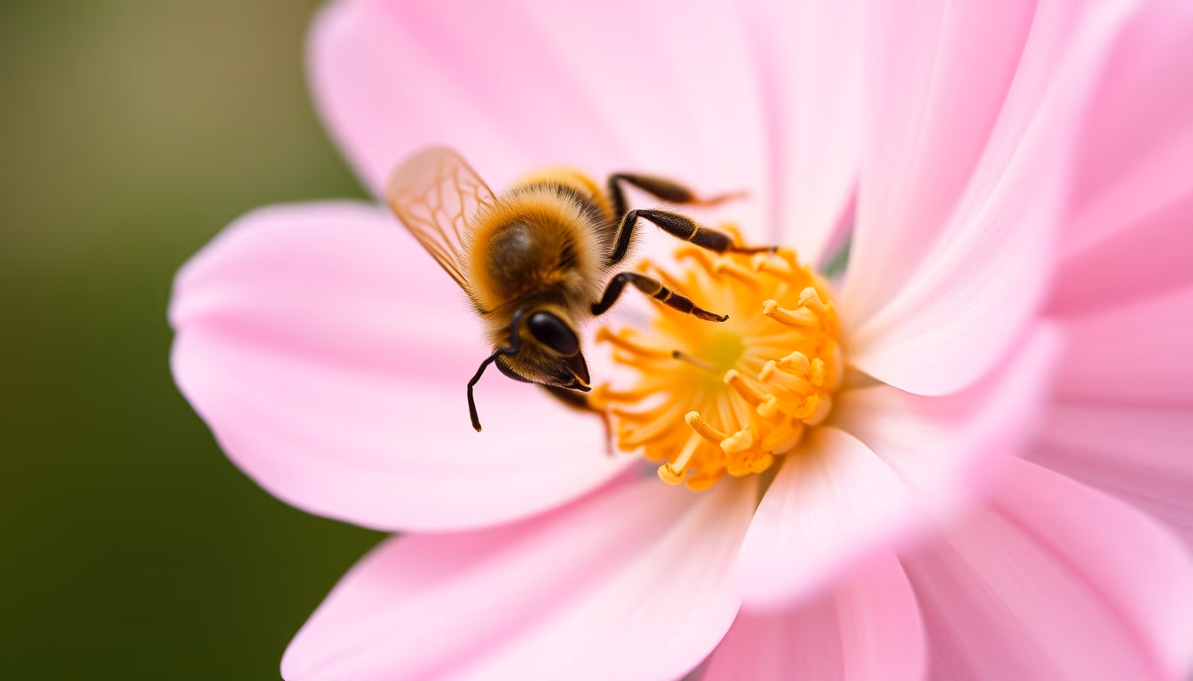 bee on flower pollen in editorial style