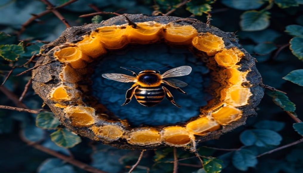 beehive frame full honey in editorial style
