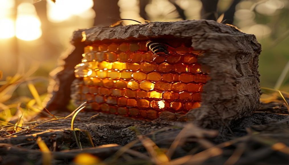 beehive frame full honey in editorial style