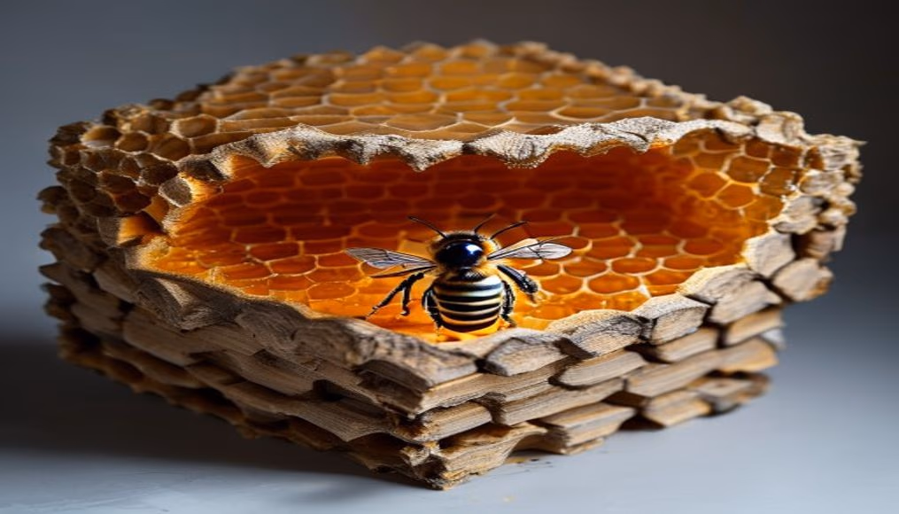 beehive frame full honey in editorial style