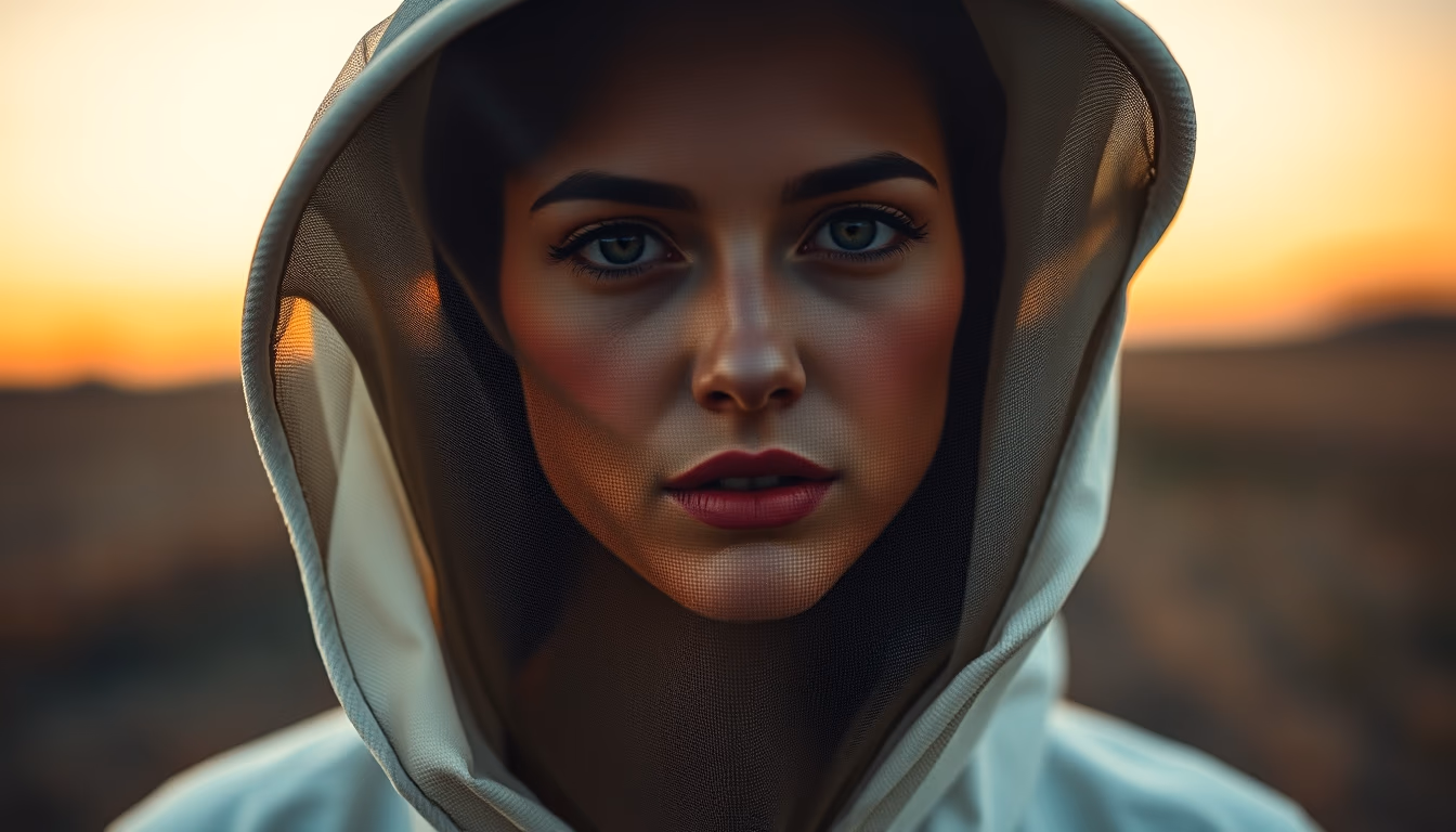 beekeeper veil empty hat in editorial style