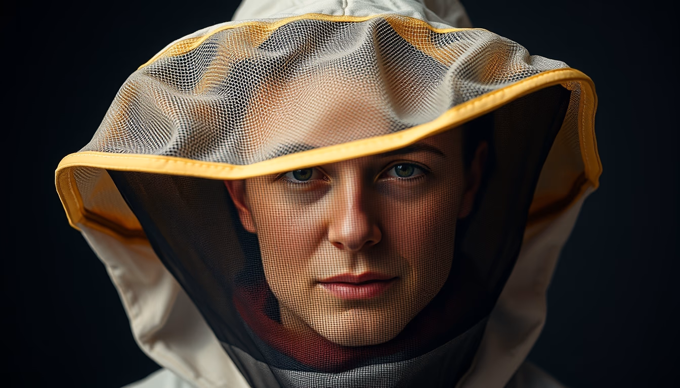 beekeeper veil empty hat in editorial style