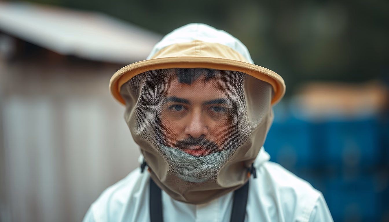 beekeeper veil empty hat in editorial style