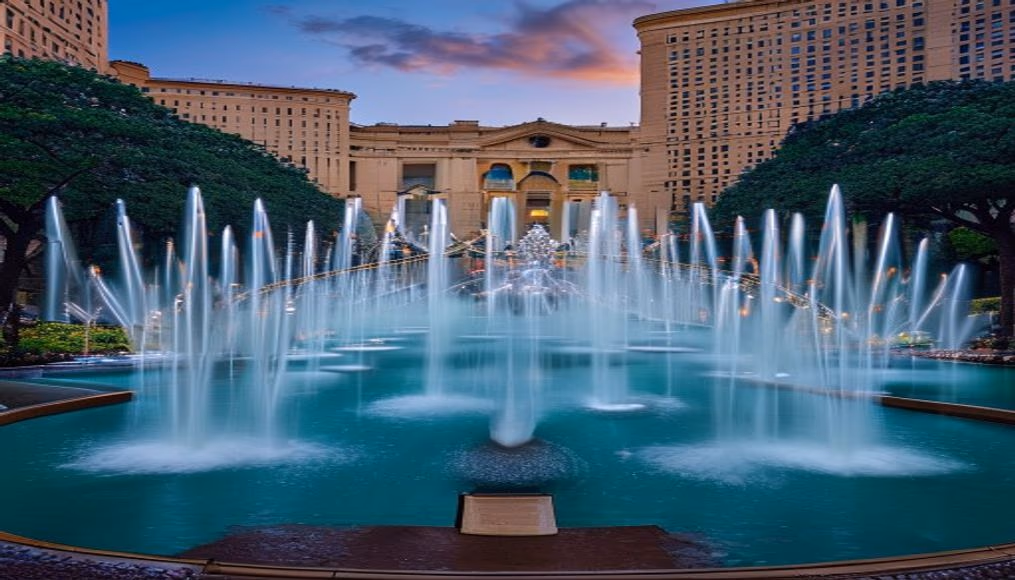 bellagio fountains vegas in editorial style