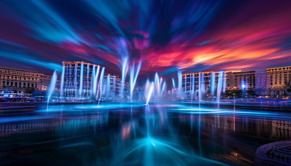 bellagio fountains vegas in editorial style
