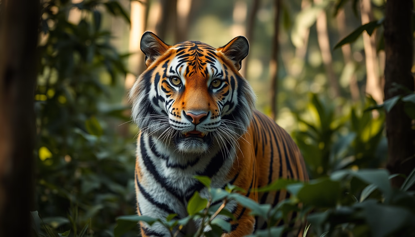 bengal tiger in jungle in editorial style