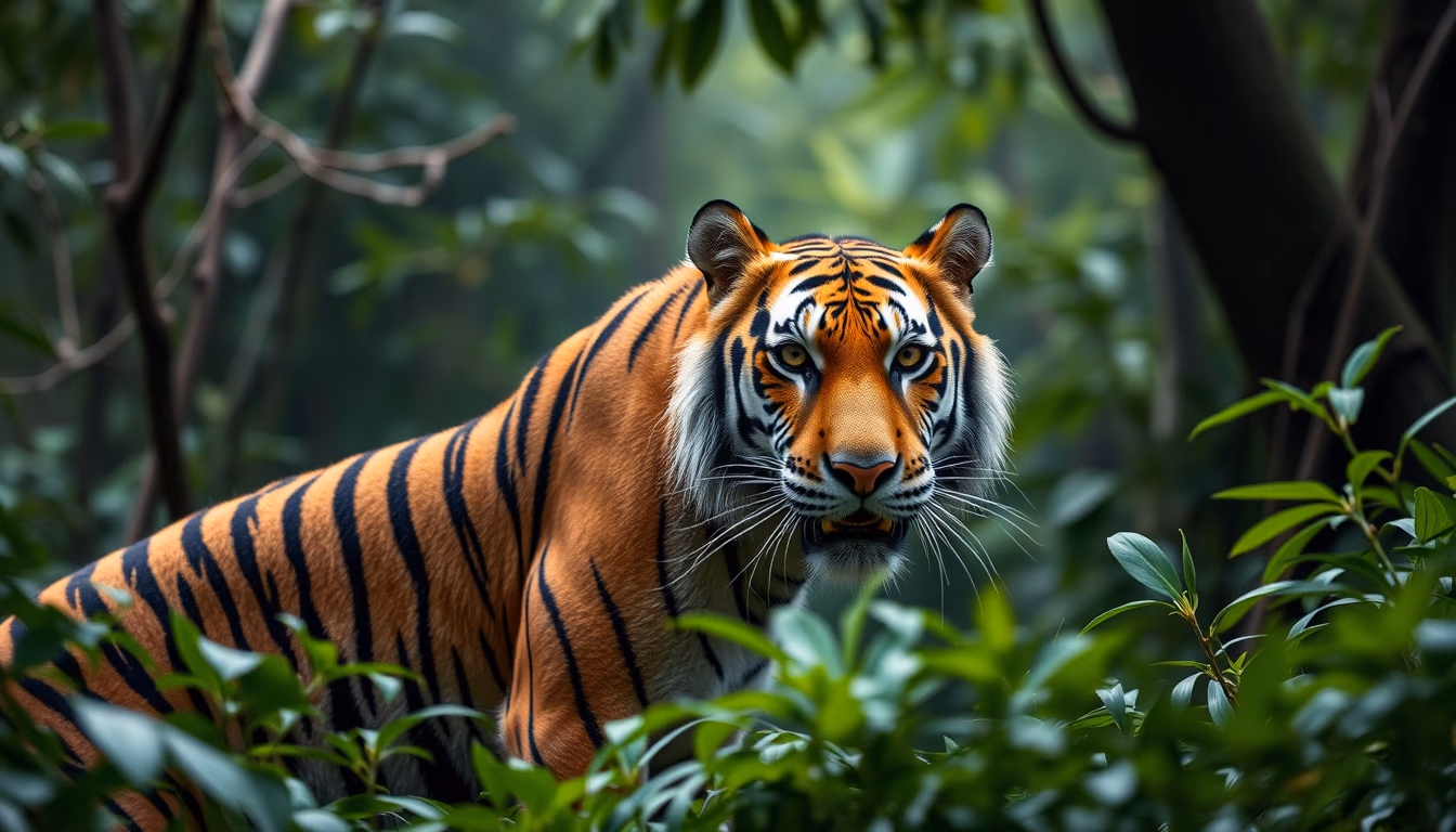 bengal tiger in jungle in editorial style