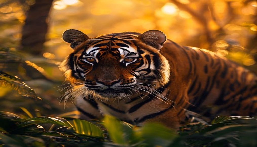 bengal tiger in jungle in editorial style