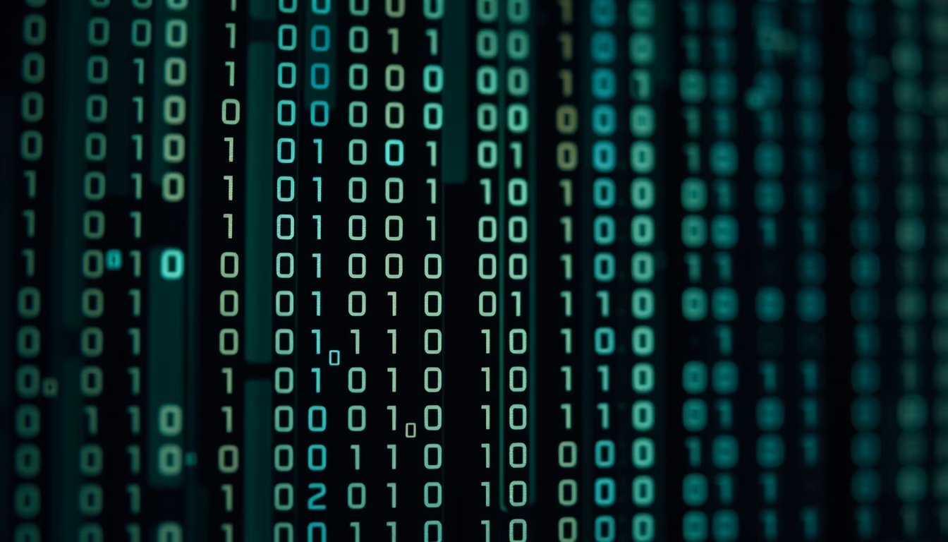 Binary code falling matrix em estilo editorial
