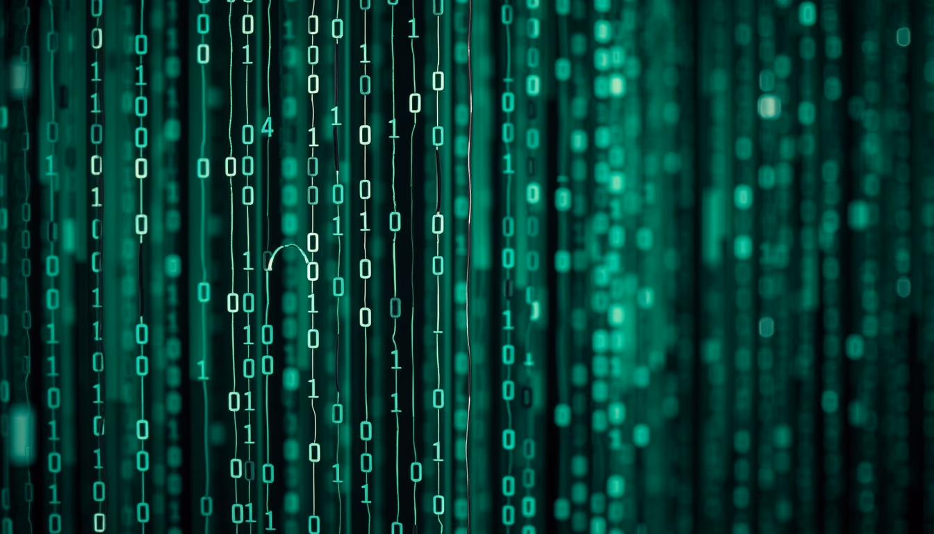 binary code falling matrix in editorial style