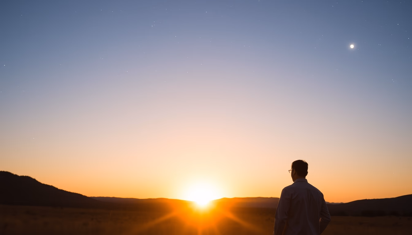 binary star sunset in editorial style