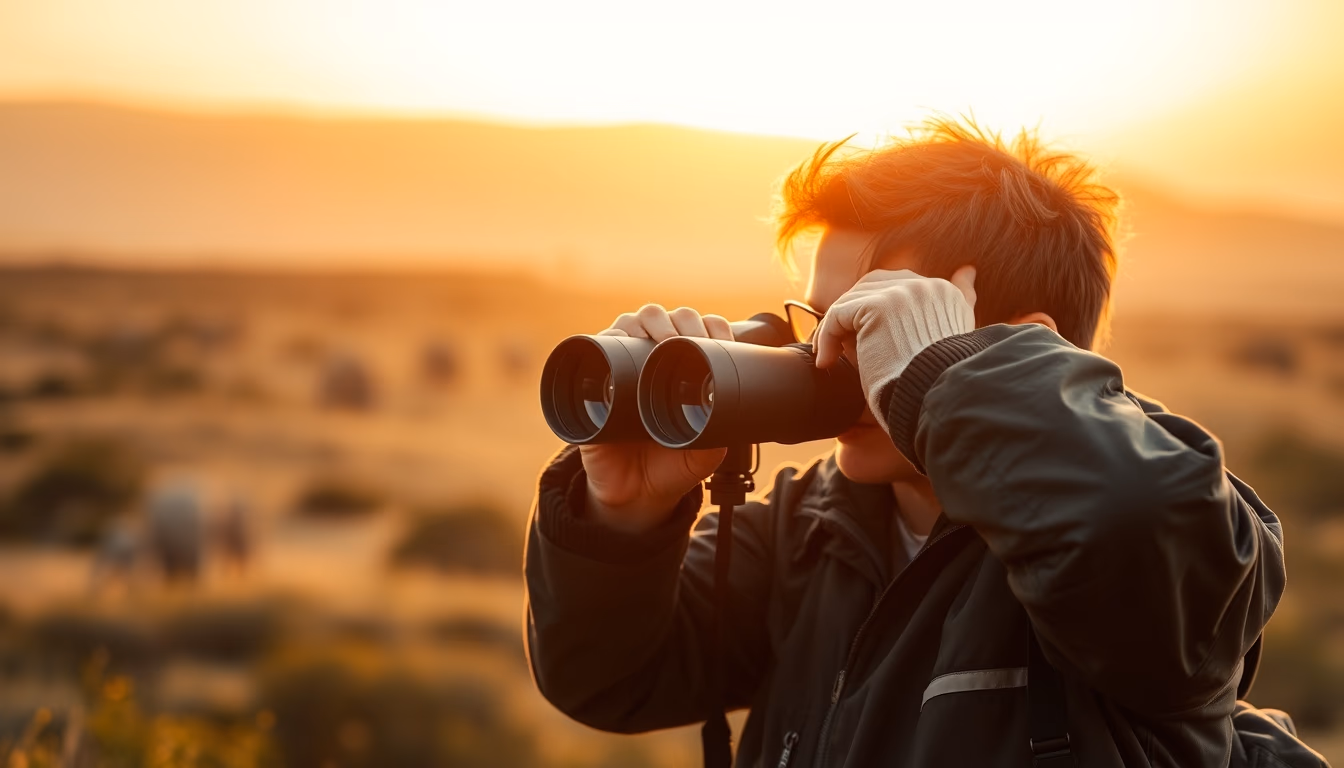 binoculars wildlife viewing in editorial style