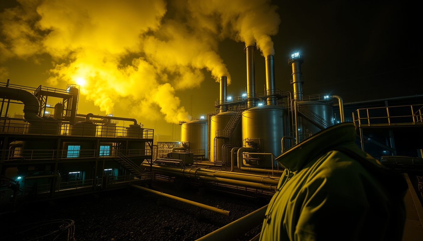 biomass plant facility in editorial style