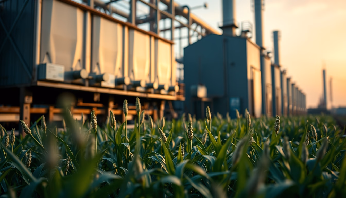 biomass plant facility in editorial style