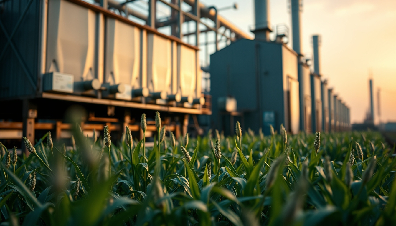 biomass plant facility in editorial style