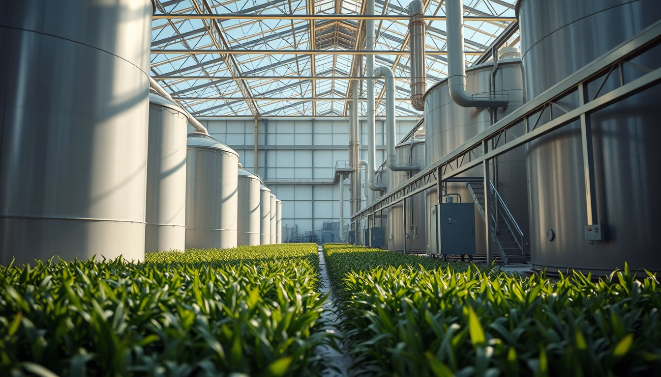 biomass plant facility in editorial style