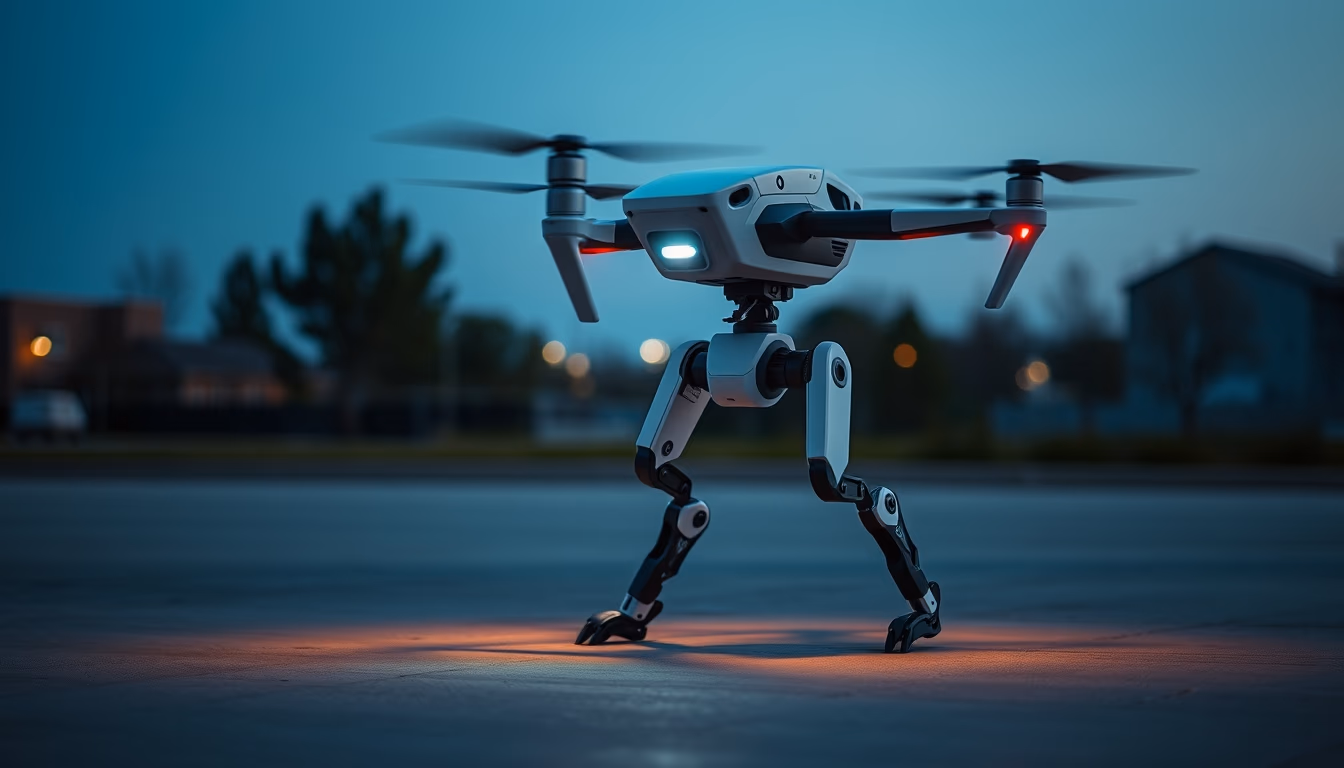 bipedal robot walking in editorial style