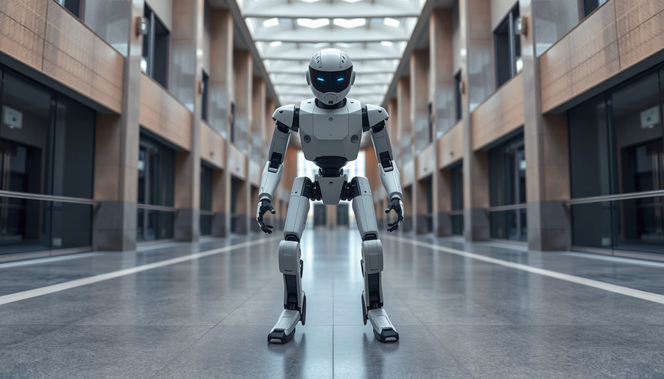 Bipedal robot walking em estilo editorial