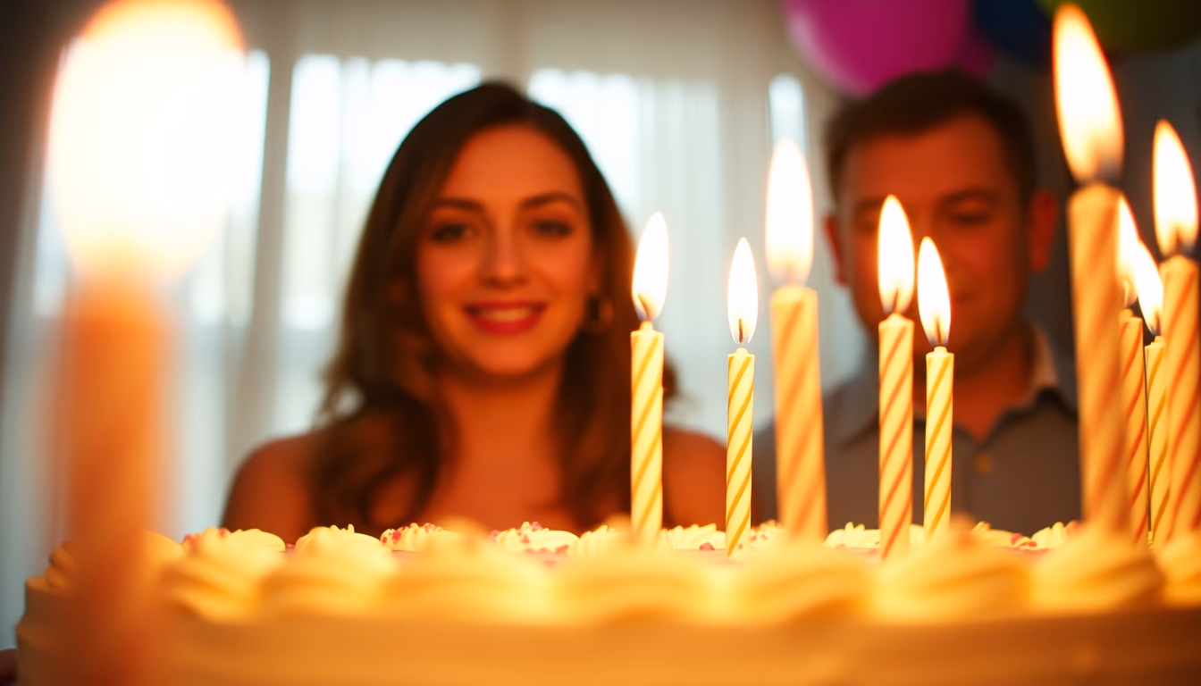 birthday cake candles glow in editorial style