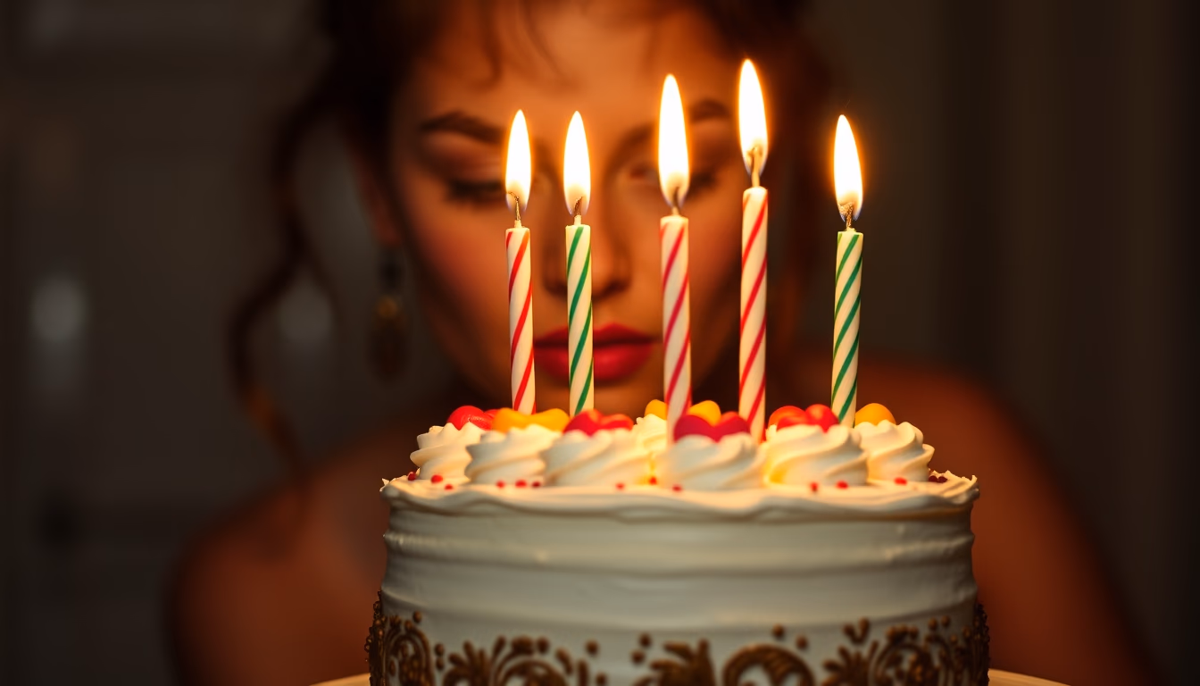 birthday cake candles glow in editorial style