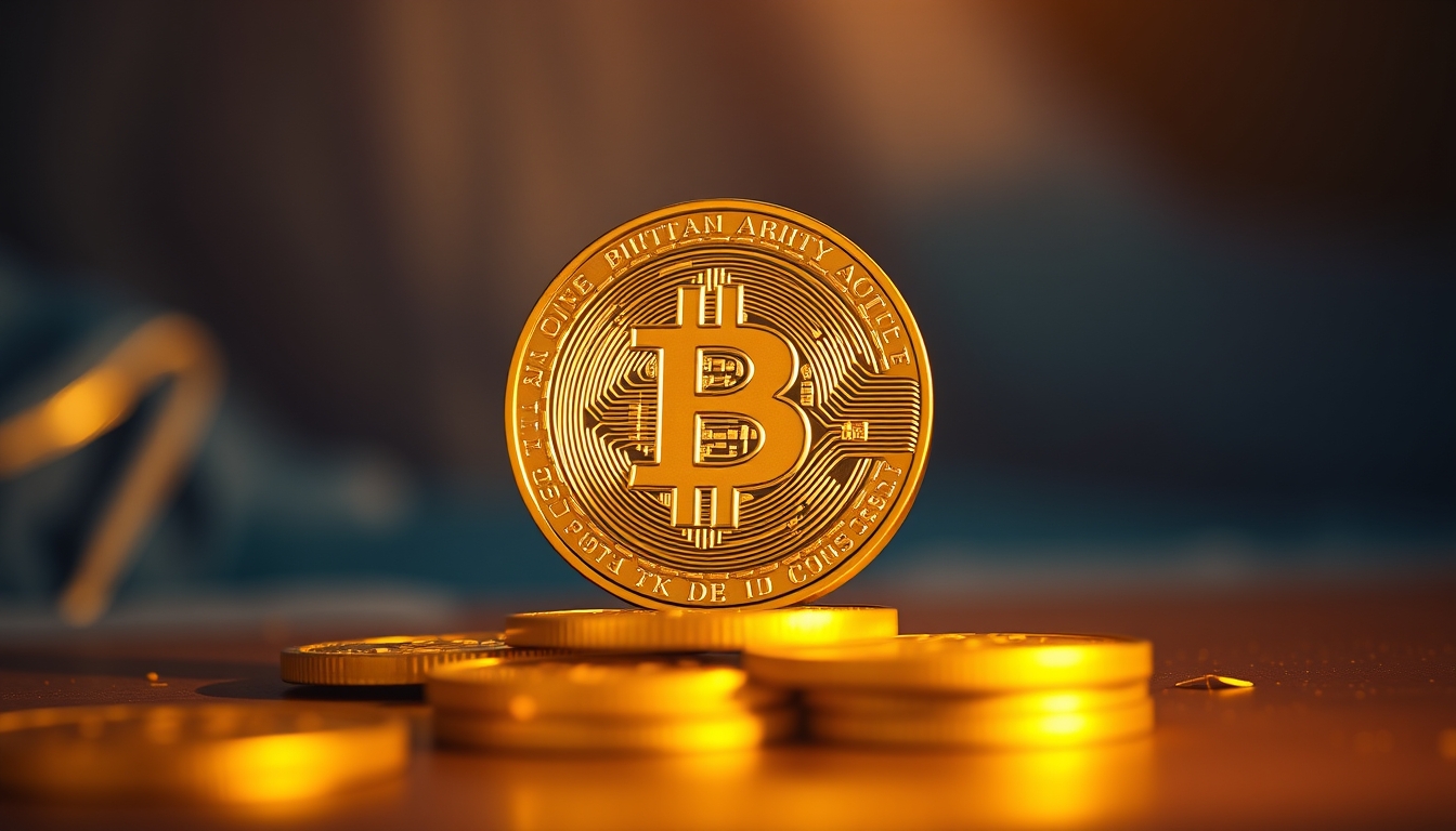 bitcoin coin in golden light in editorial style