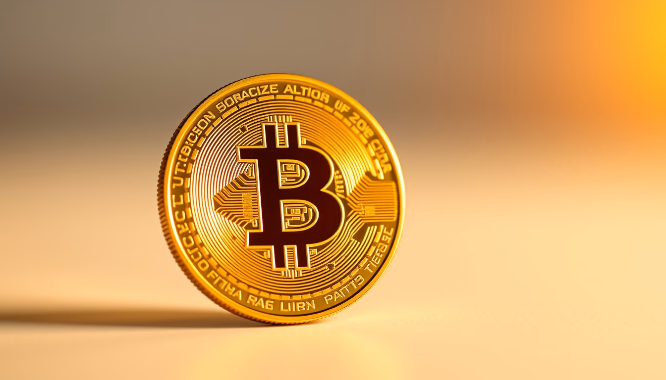 bitcoin coin in golden light in editorial style