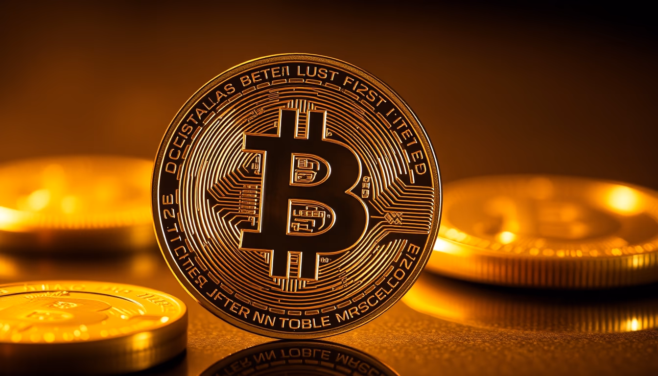 Bitcoin coin in golden light em estilo editorial