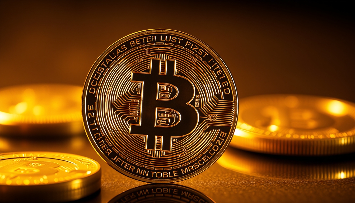 bitcoin coin in golden light in editorial style