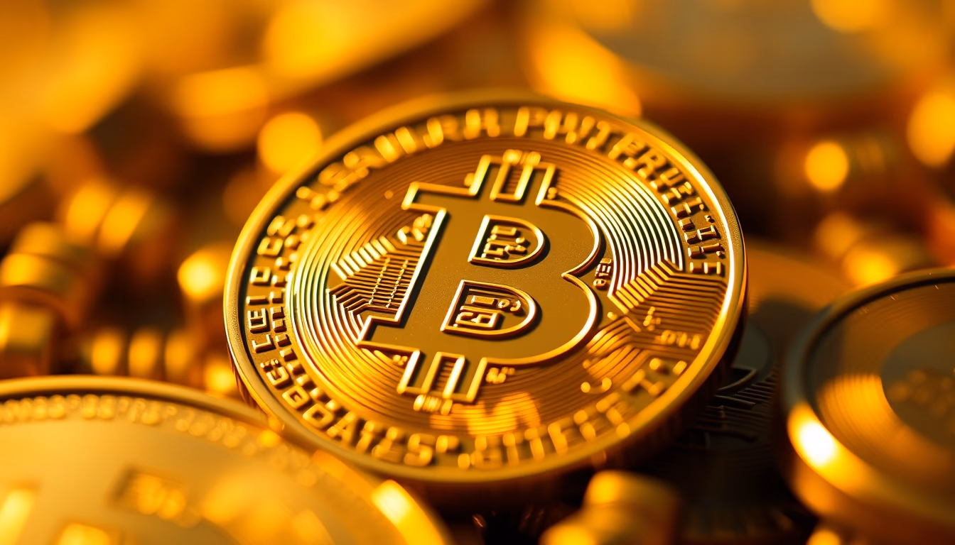 Bitcoin coin in golden light em estilo editorial