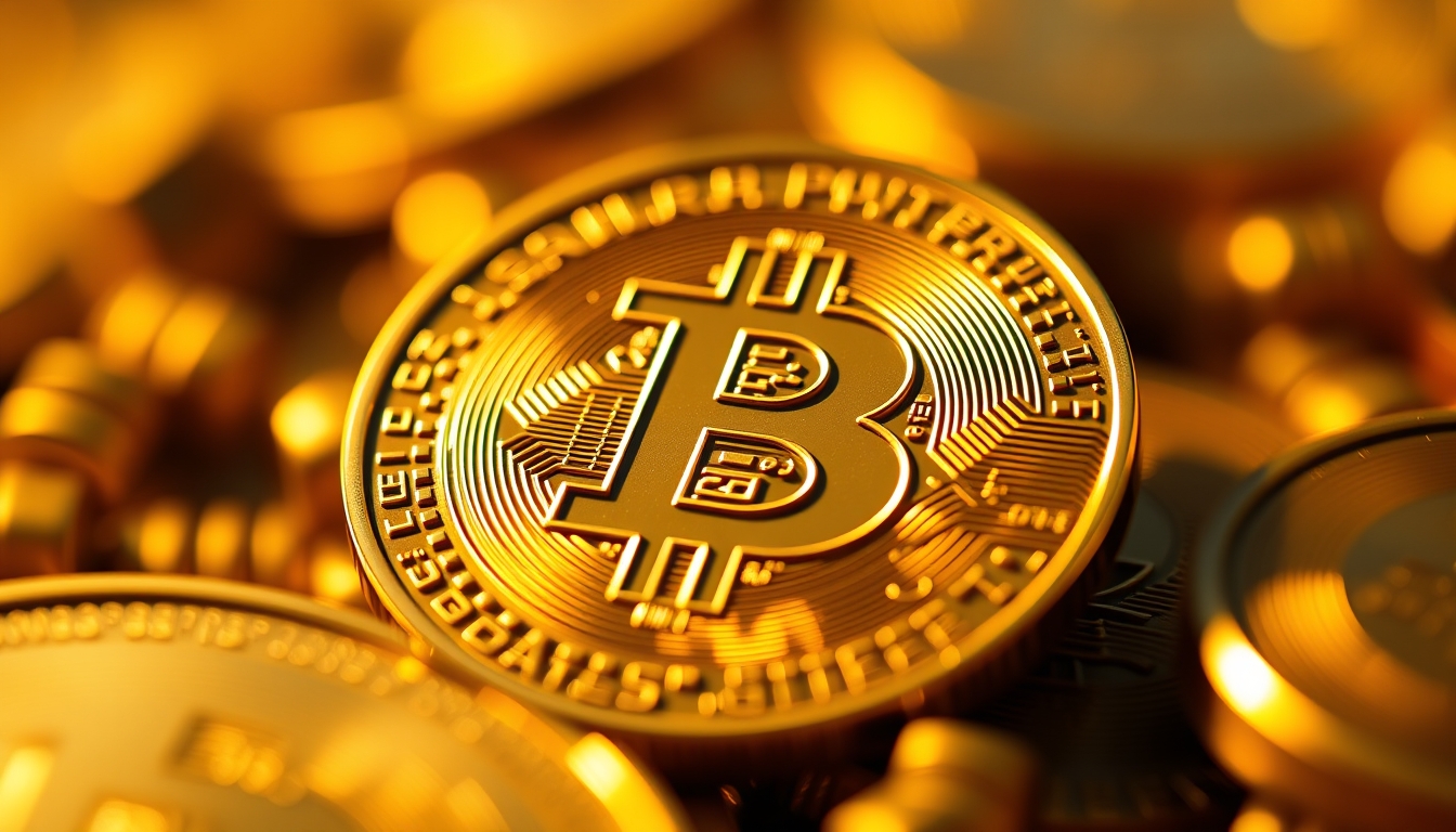 bitcoin coin in golden light in editorial style