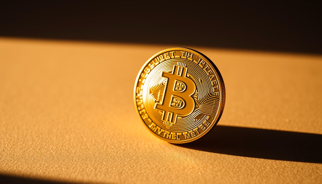 Bitcoin coin in golden light em estilo editorial