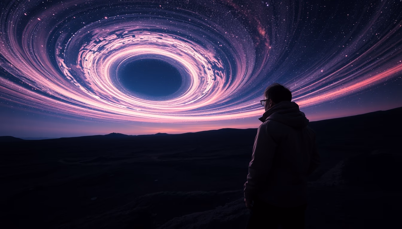 black hole event horizon in editorial style