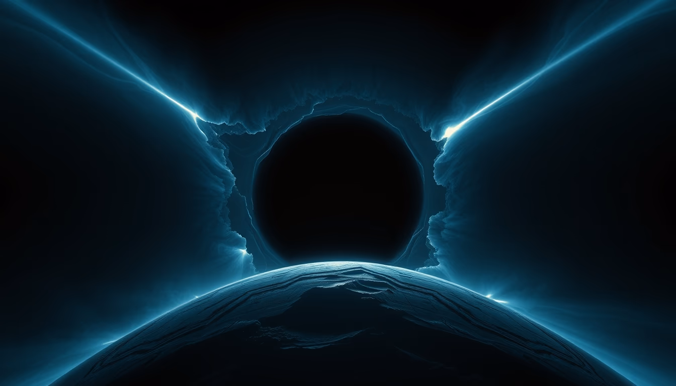 black hole event horizon in editorial style