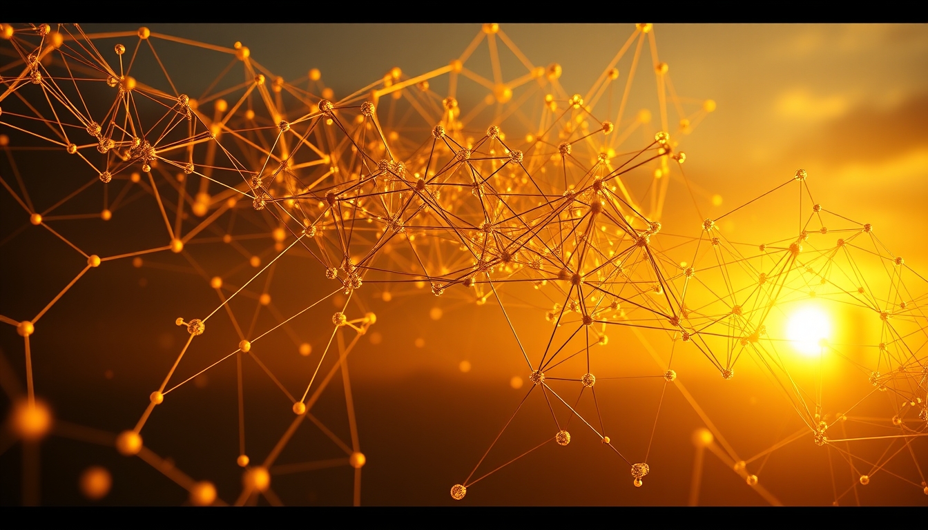 blockchain network visualization 3D nodes in editorial style