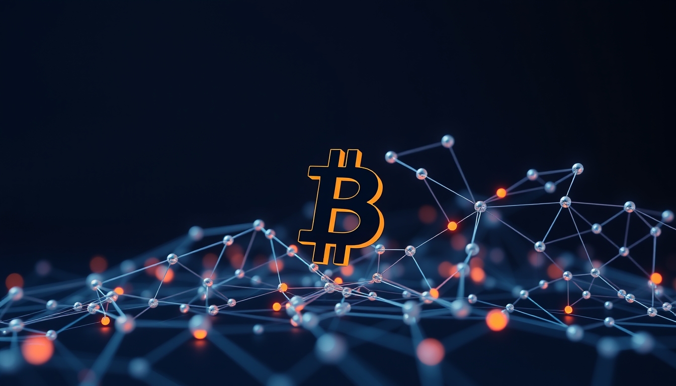 blockchain network visualization 3D nodes in editorial style