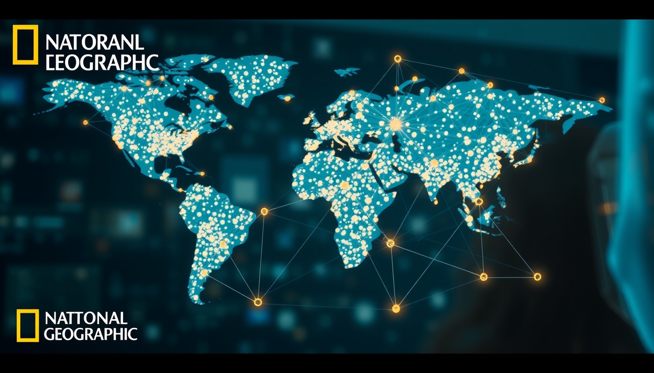 blockchain network visualization 3D nodes in editorial style