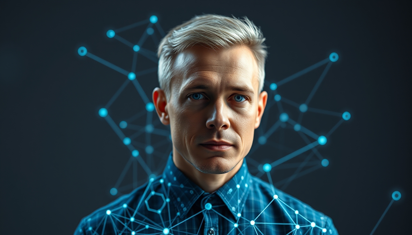 blockchain network visualization 3D nodes in editorial style