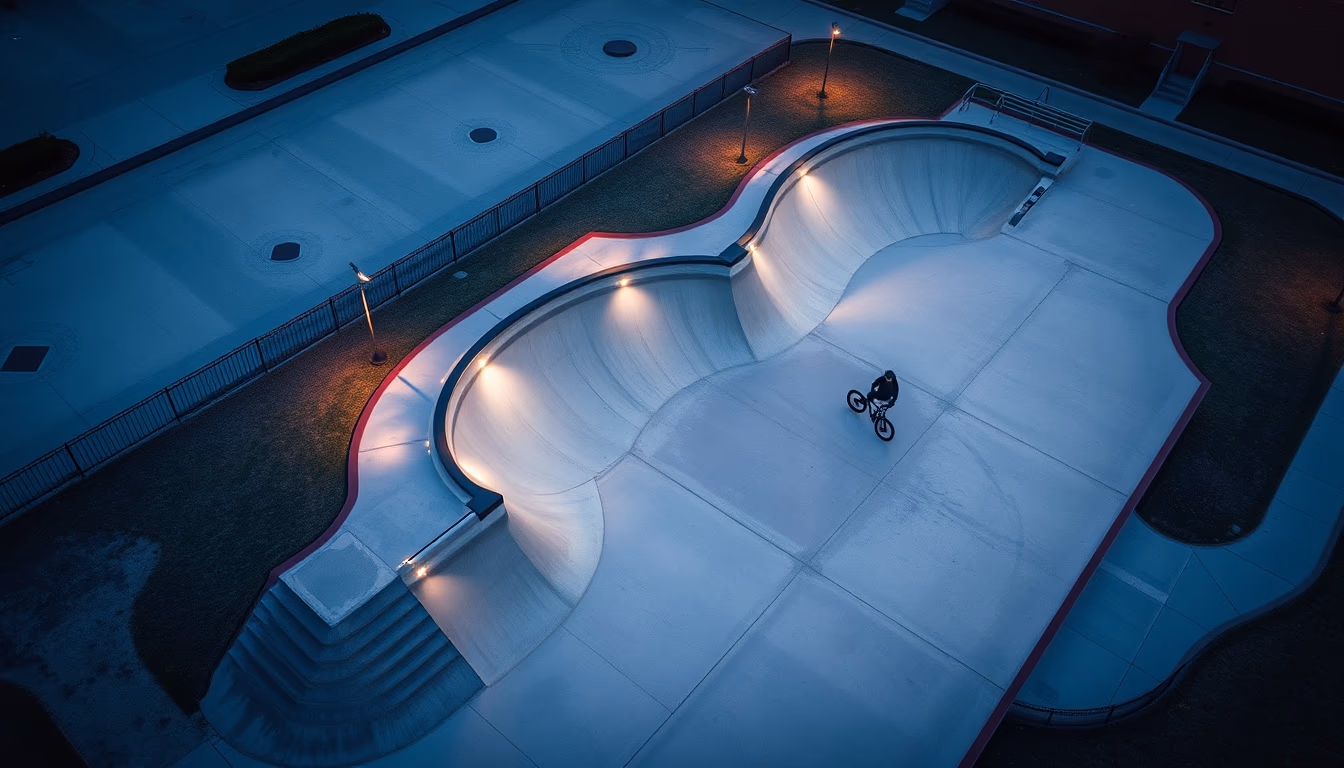 bmx skatepark concrete in editorial style