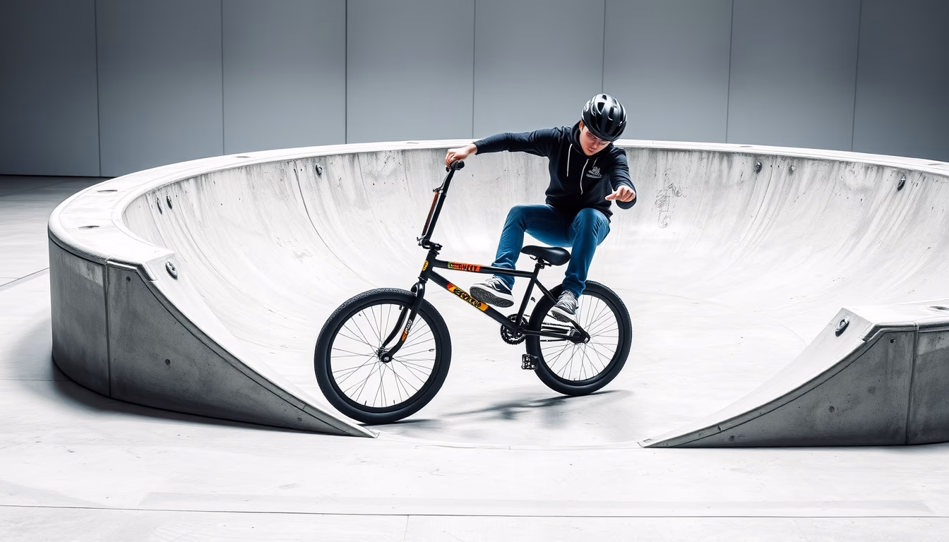 bmx skatepark concrete in editorial style