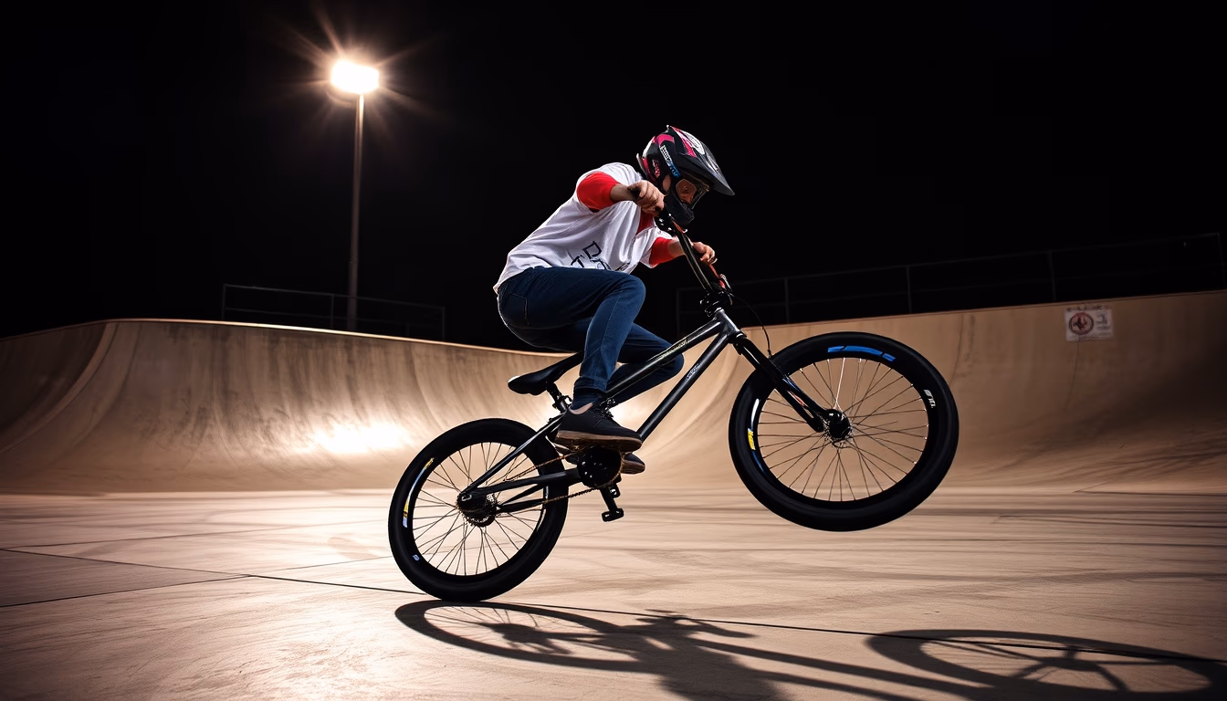 bmx skatepark concrete in editorial style