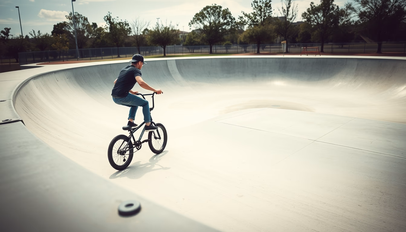 bmx skatepark concrete in editorial style