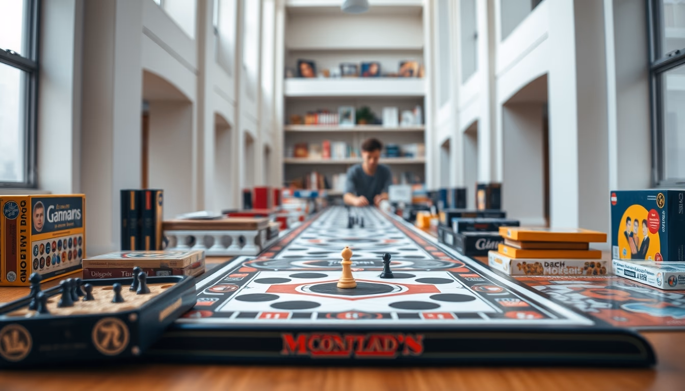 board games collection in editorial style