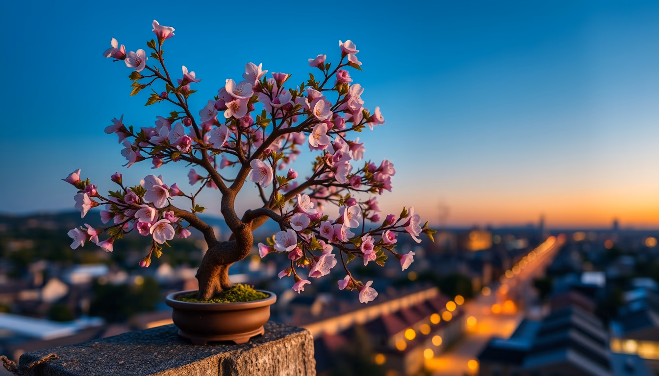 bonsai cherry blossom mini in editorial style