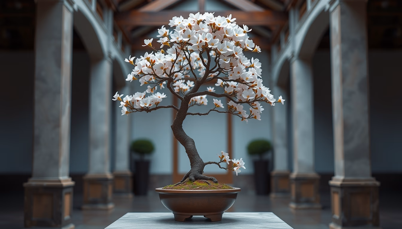 bonsai cherry blossom mini in editorial style