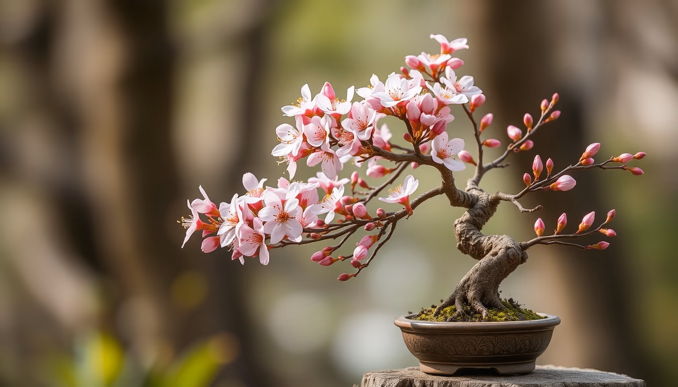 bonsai cherry blossom mini in editorial style