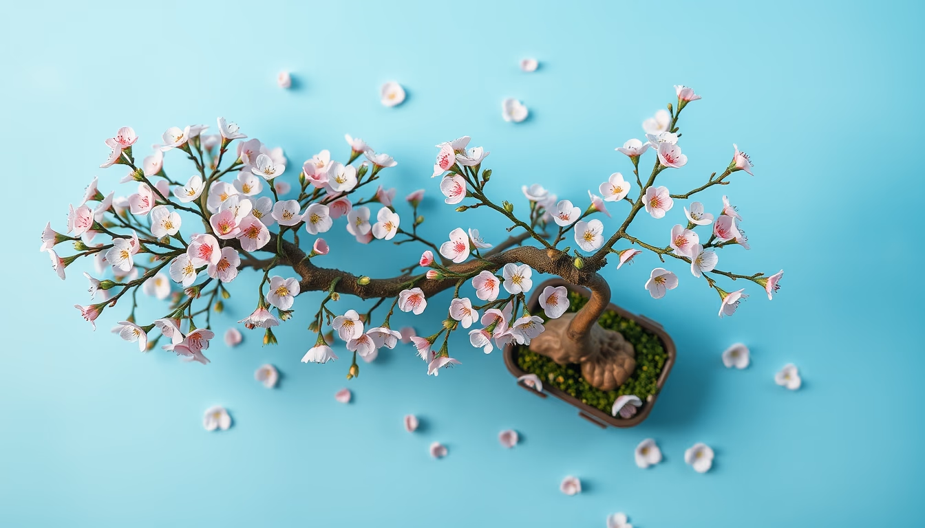 bonsai cherry blossom mini in editorial style